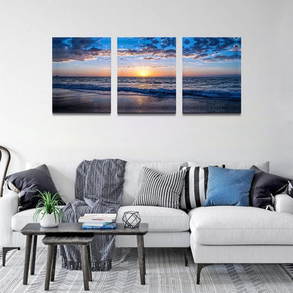 Leinwandbild Sonnenuntergang Strand Meer, Moderne Deko