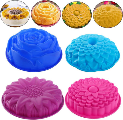 Silikon-Backformen 4er Set Blumenform 25cm 23cm 22cm 20cm
