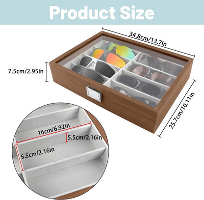 Brillen Organizer Etui 8 Slot Aufbewahrungsbox Glasdeckel