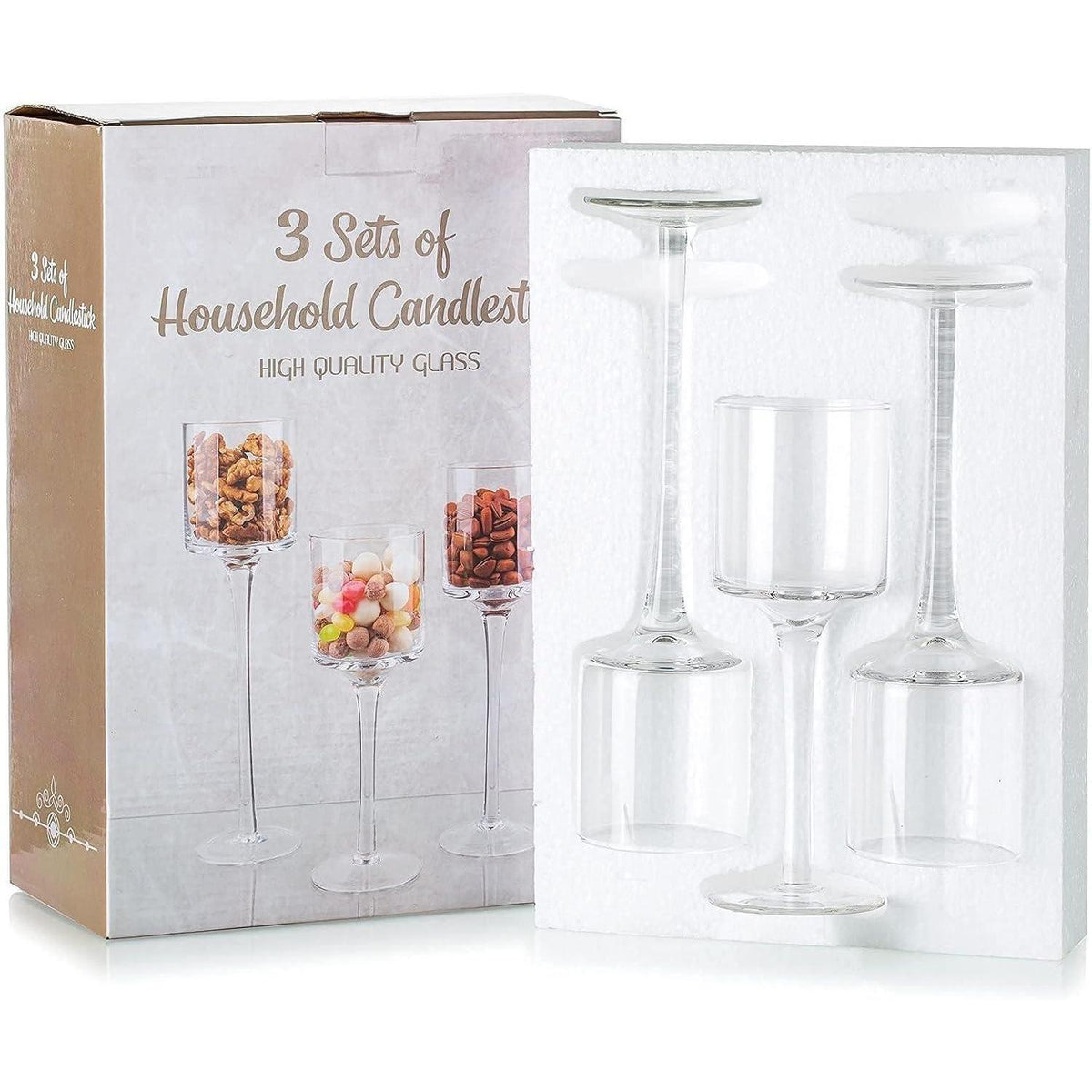 Teelichthalter Glas 6er Set 20-26cm Farblos