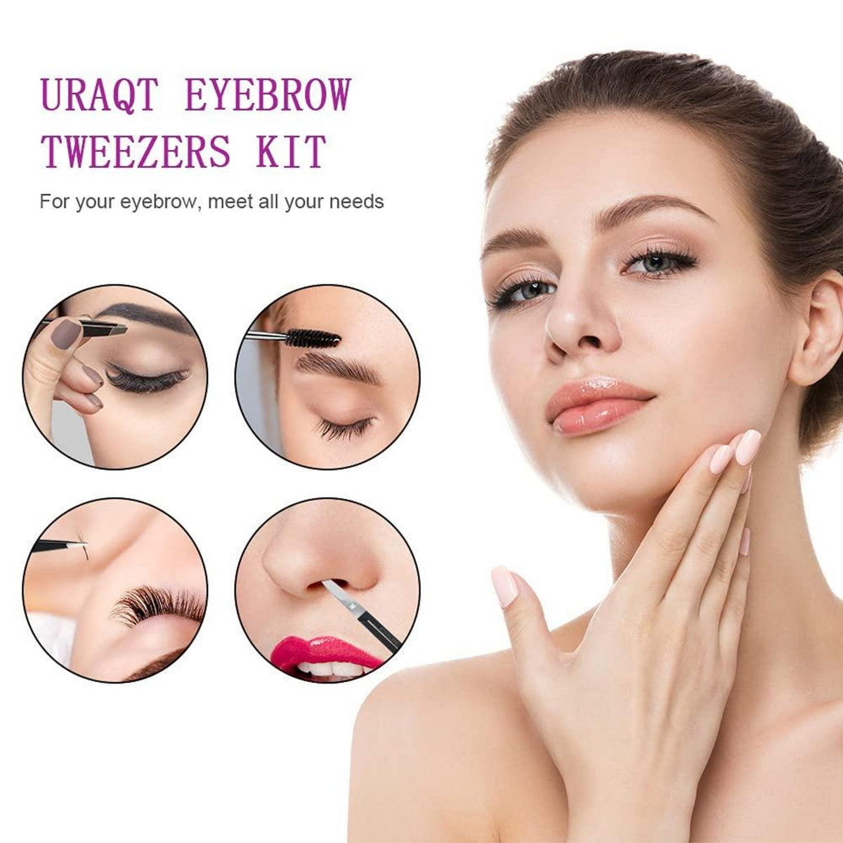 Pinzetten Set 6tlg Augenbrauen Zupfpinzette mit Schräg Spitze Schere
