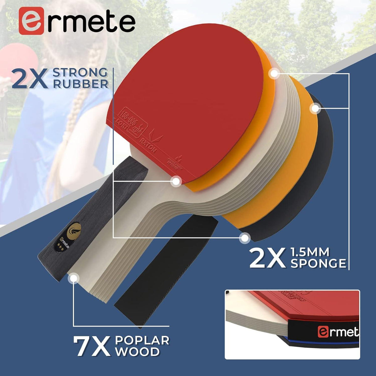 Tischtennis Set: 2 Tischtennisschläger Profi, 3 Bälle, Tragetasche