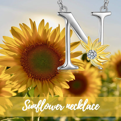 925 Sterling Silber Sonnenblumen Initial Alphabet Anhänger Halskette