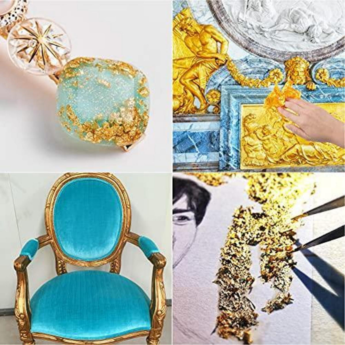 100 Blatt Blattgold Imitat mit Pinsel – Goldflocken für Basteln & Dekoration