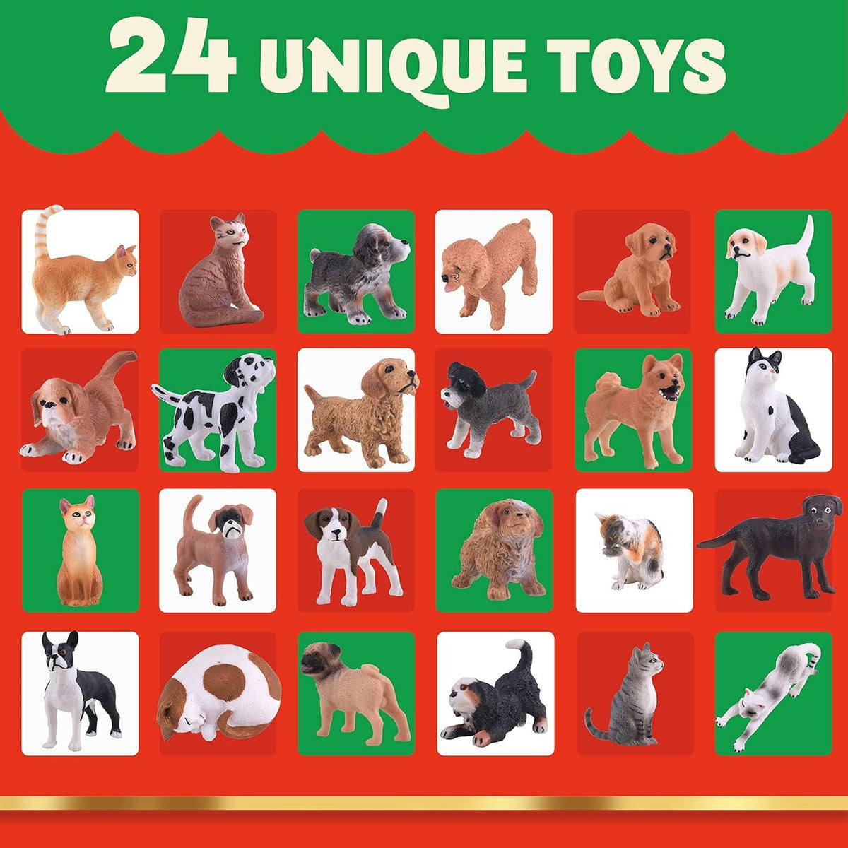 Joysin Weihnachts-Adventskalender 2024 mit Hund und Katze, Tier-Actionfiguren