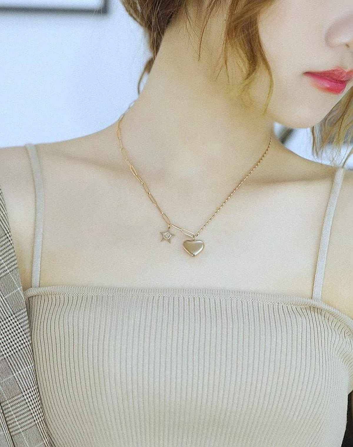 Herz Halskette Damen Rosegold mit Herz- und Sternanhänger