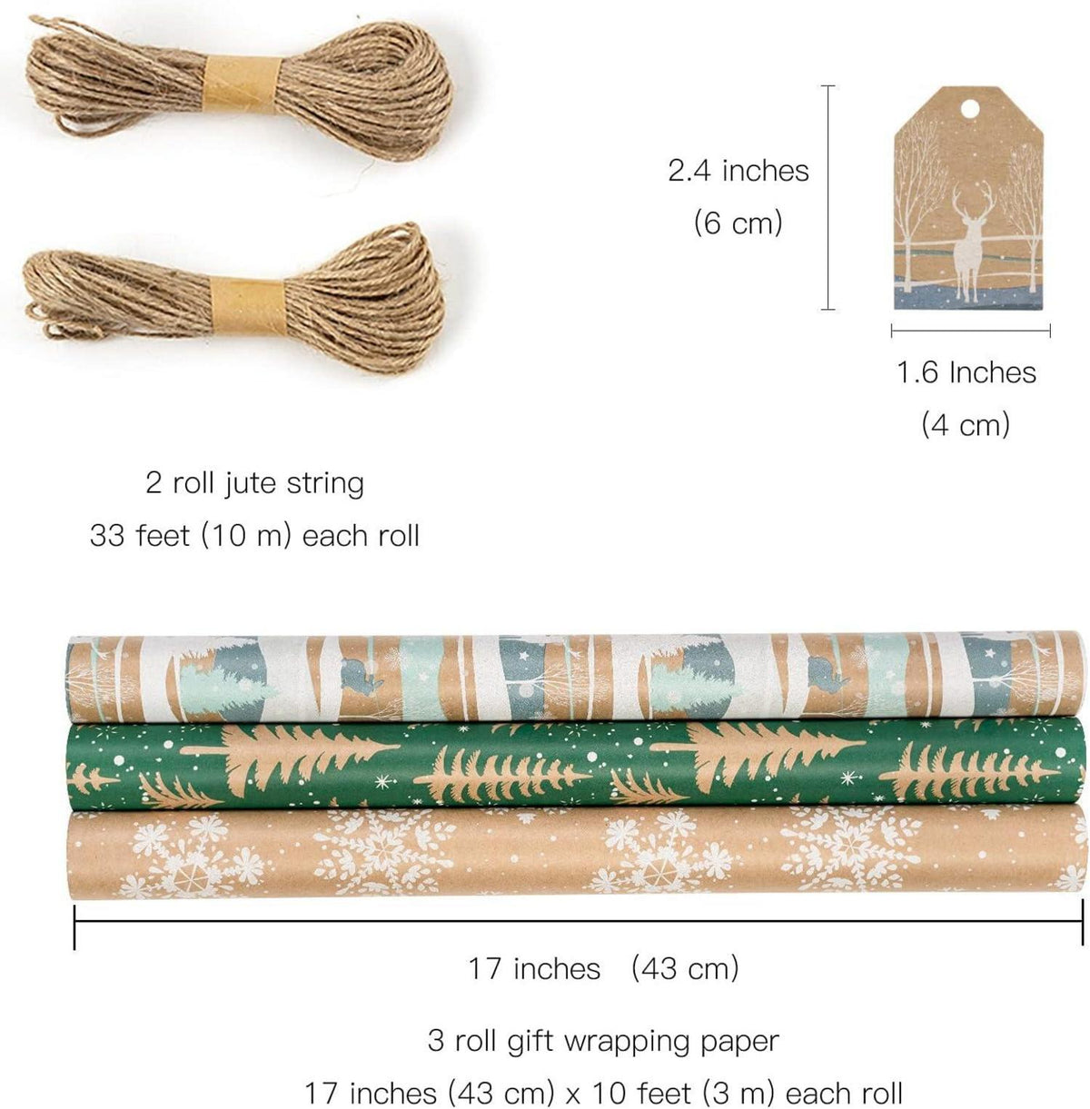 Weihnachtspapierrollen Kraft Ice Blue Snowscape 3 Rollen 43 cm x 3