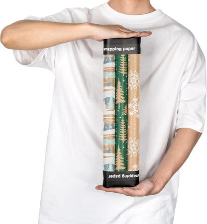 Weihnachtspapierrollen Kraftpapier 43cm x 3m - 3 Rollen Blau