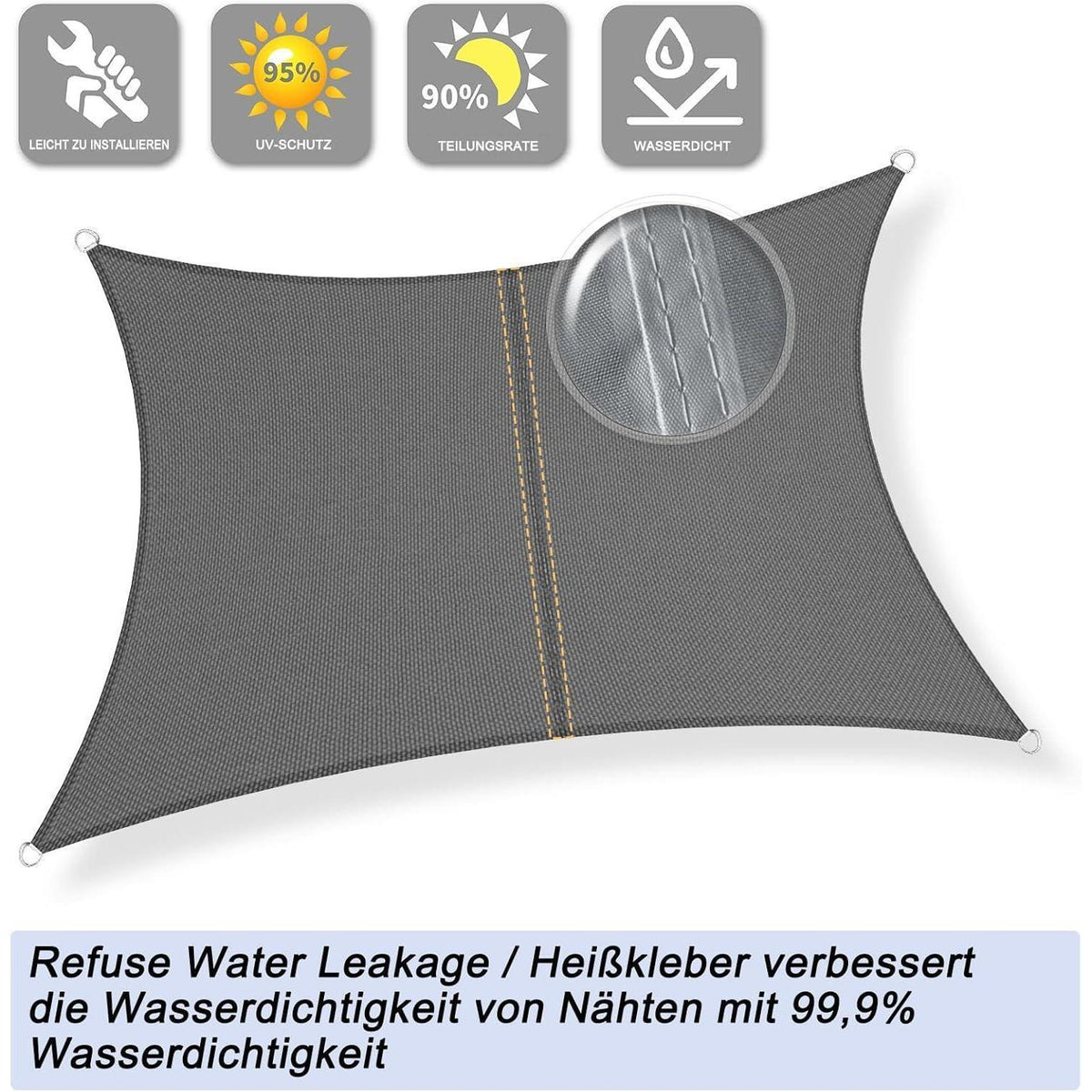 Wasserdichtes Sonnensegel 3x3m Anthrazit mit 95% UV-Schutz