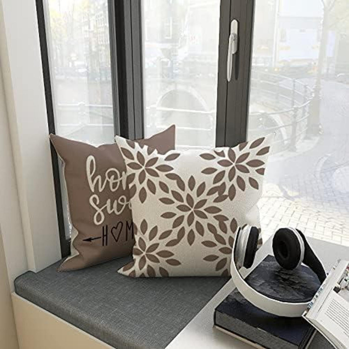 Moderner Leinen Kissenbezug 40x40 cm - Set (4 Stück) Khaki