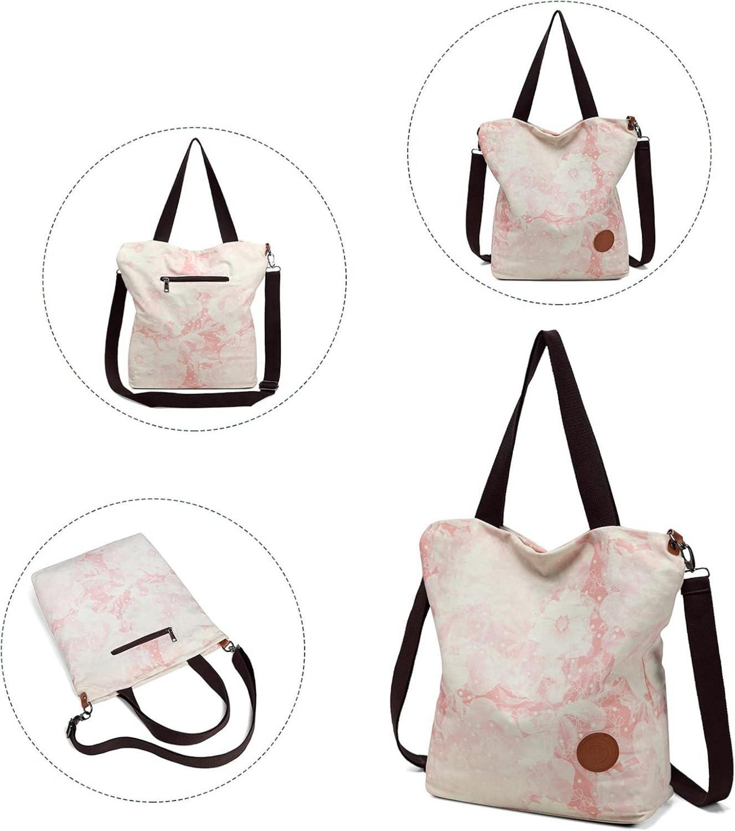 Damen Canvas Handtasche Schultertasche Multifunktional Pink Umhängetasche