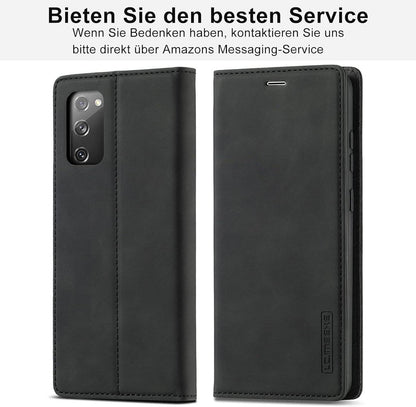 2023 Samsung Galaxy S20 FE Hülle Leder Stand Kartenfächer Schwarz