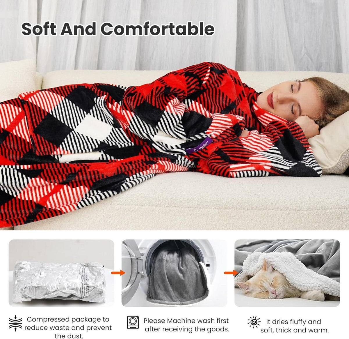Kuscheldecke Ärmeldecke Flauschig Plaid 140x170cm Hülle Warm Gemütlich