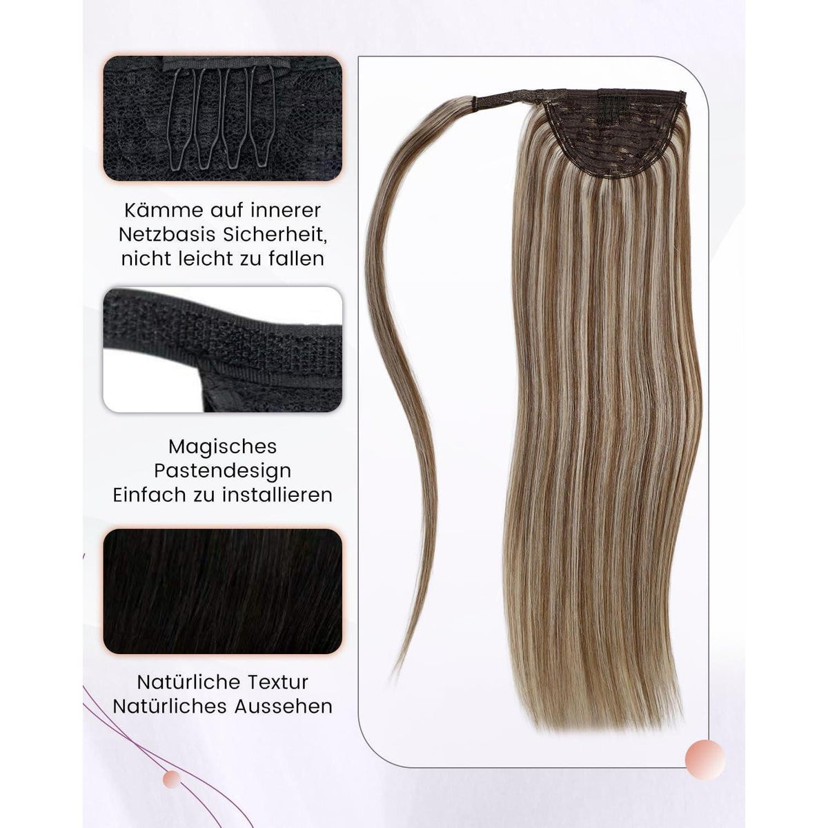 Echthaar Pferdeschwanz Extension Braun Highlights 35cm
