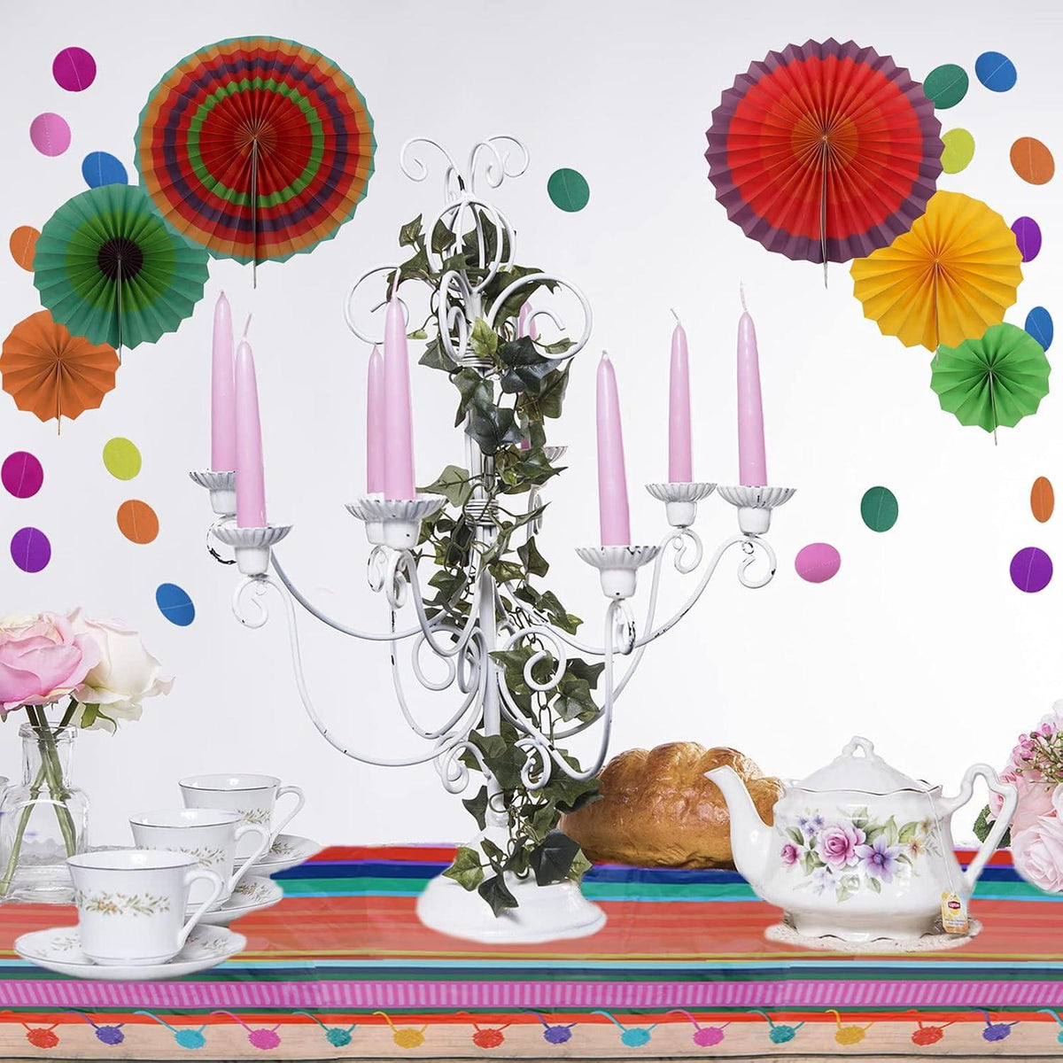 Mexikanische Fiesta Party Dekoration Set Pompom Fächer Tischdecke