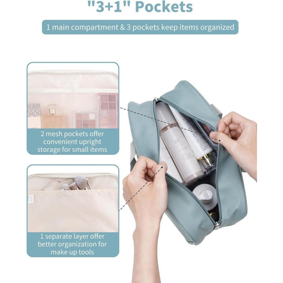 Großer Kulturbeutel A-graublau | Kosmetiktasche Reise Make-up Organizer
