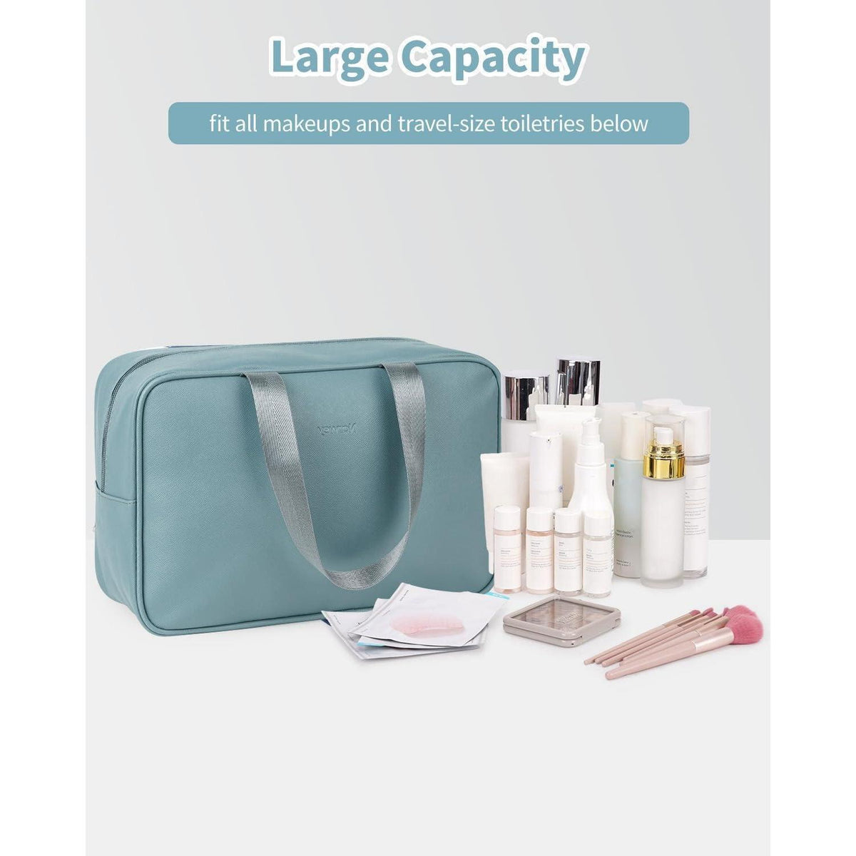 Großer Kulturbeutel A-graublau | Kosmetiktasche Reise Make-up Organizer