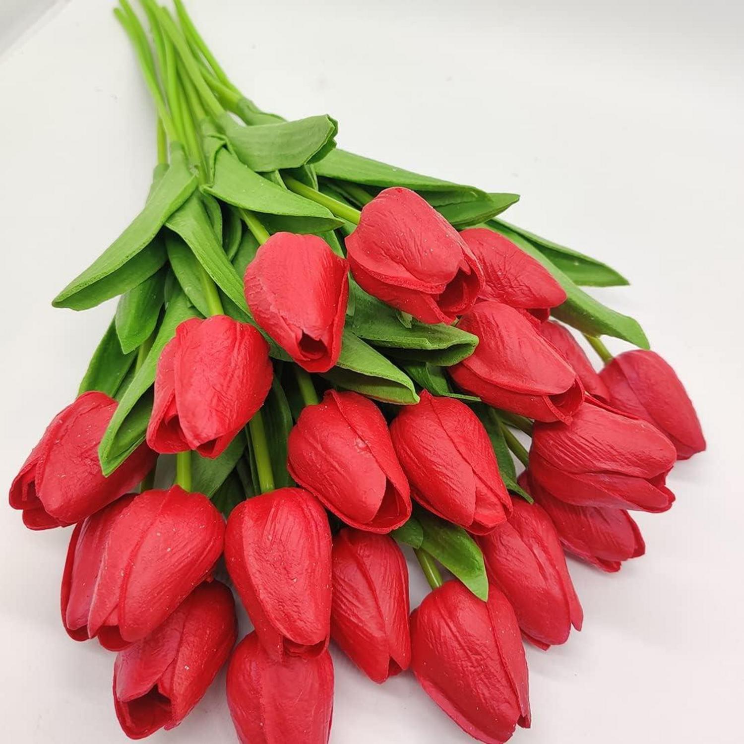 Künstliche Tulpen Strauß 20stk. Hochzeitsdeko Blumen Rot PU - 34cm