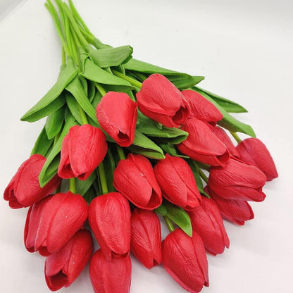 Künstliche Tulpen Strauß 20stk. Hochzeitsdeko Blumen Rot PU - 34cm