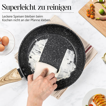 Bratpfanne 28cm mit Deckel, Antihaft Steinpfanne 28CM