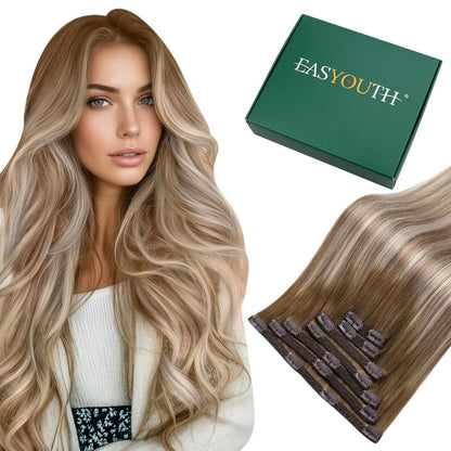 Clip-In Haarverlängerung Echthaar Ombre Braun 30cm