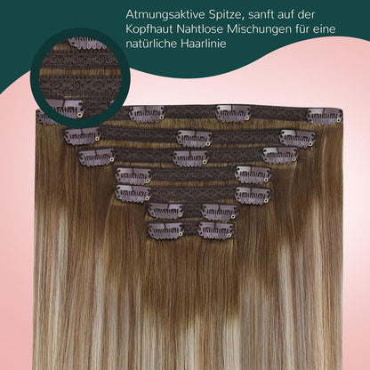 Clip-In Haarverlängerung Echthaar Ombre Braun 30cm
