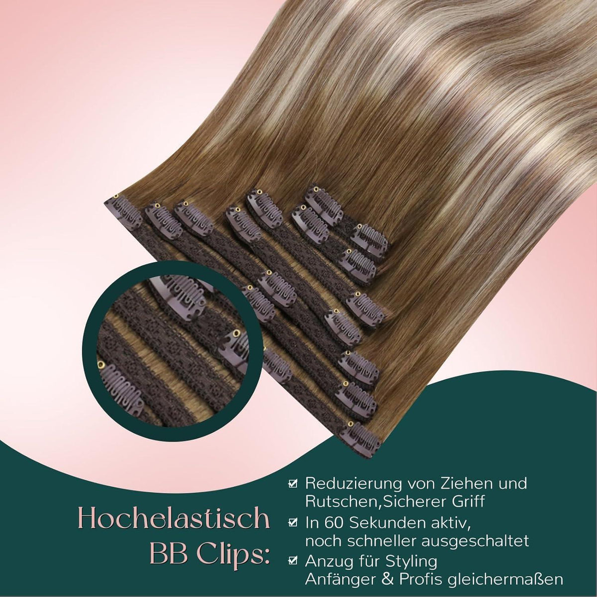 Clip-In Haarverlängerung Echthaar Ombre Braun 30cm