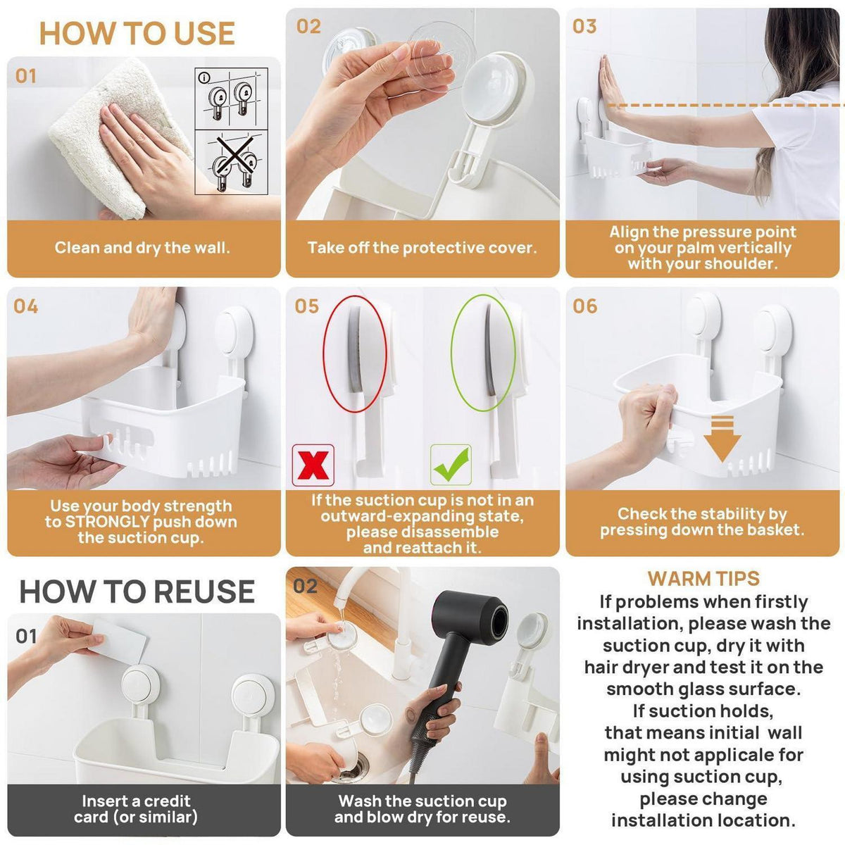 Duschablage ohne Bohren – 2 Etagen, Saugnapf, Ecke