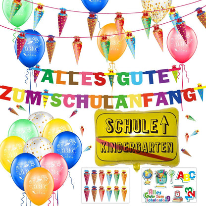 Einschulung Deko Set Girlande Zuckertüten Banner Luftballon ABC