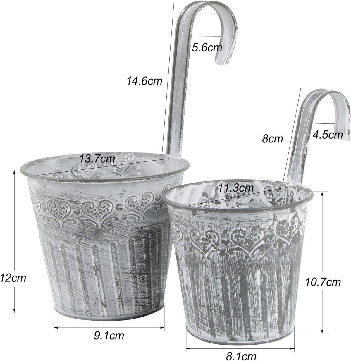 5er Set Balkon Hängetöpfe Metall Pflanztopf Blumentopf Haken 12cm