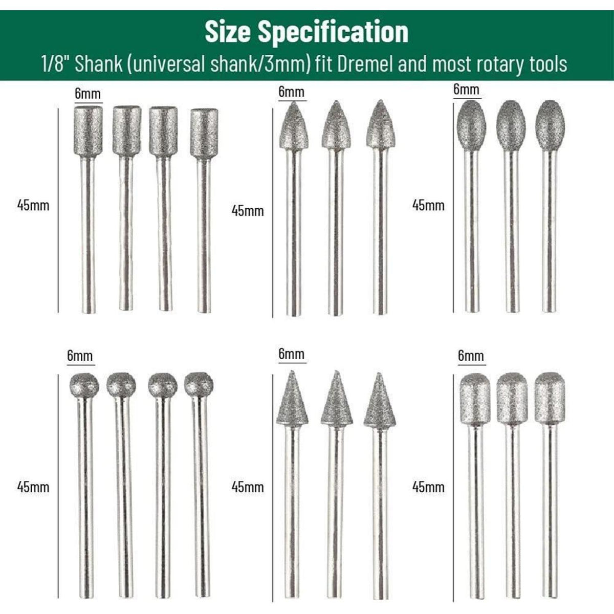 Diamant-Fräser-Set 20tlg. für Rotationswerkzeuge, Gravur & Polierarbeiten