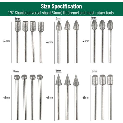 Diamant-Fräser-Set 20tlg. für Rotationswerkzeuge, Gravur & Polierarbeiten