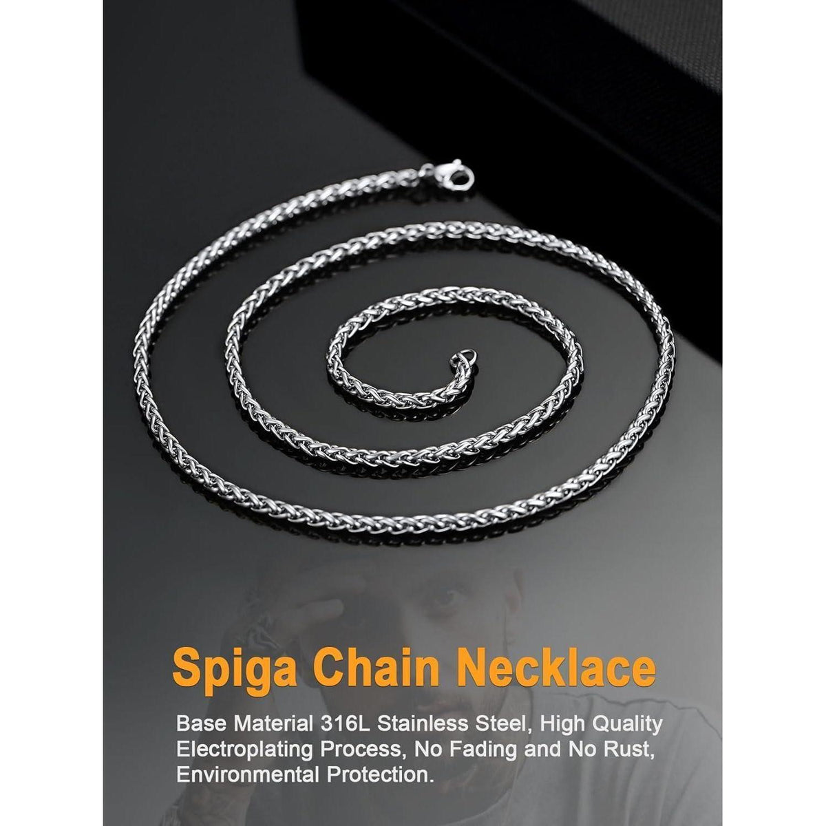 Edelstahl Weizenkette 3mm 51cm Silber für Damen Herren