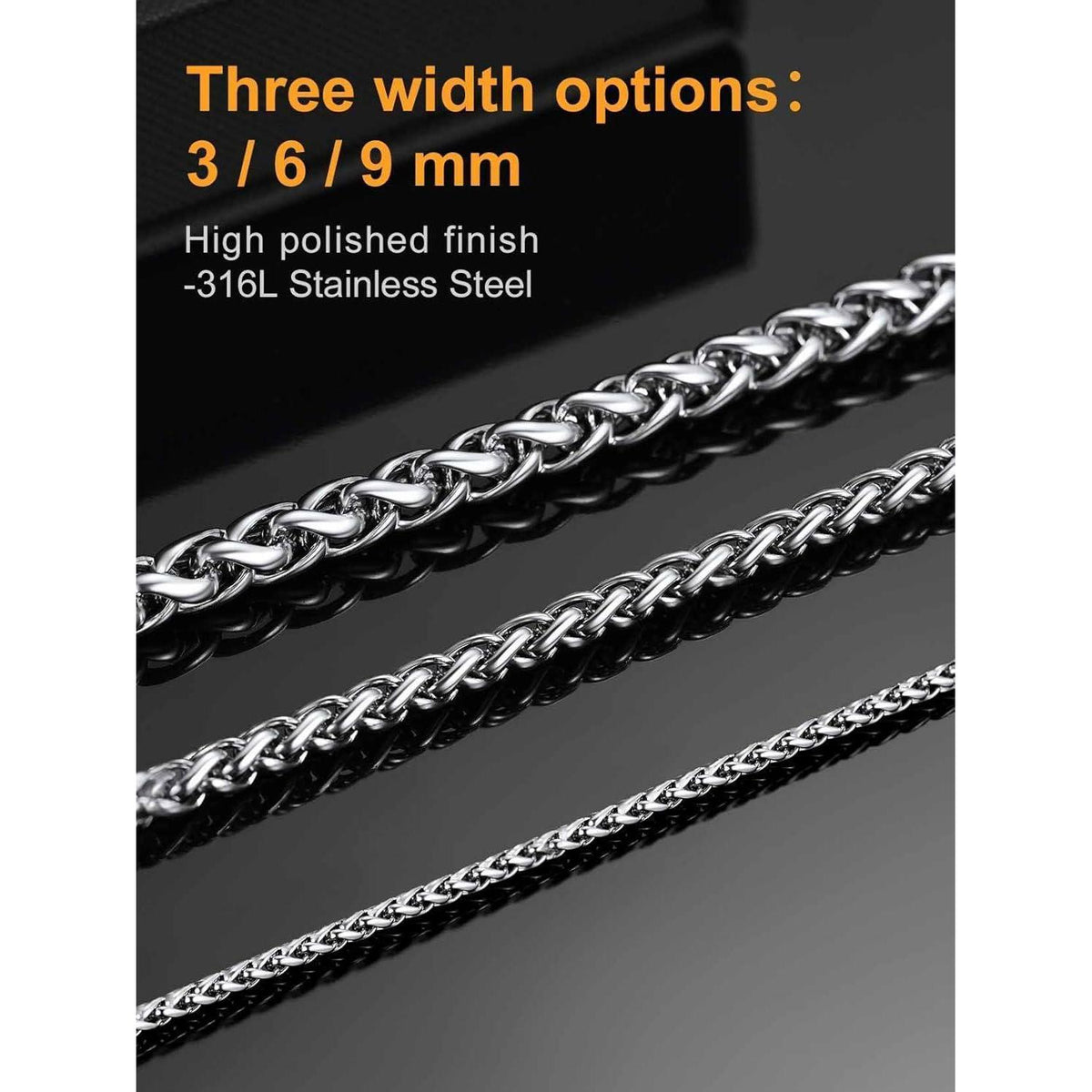 Edelstahl Weizenkette 3mm 51cm Silber für Damen Herren