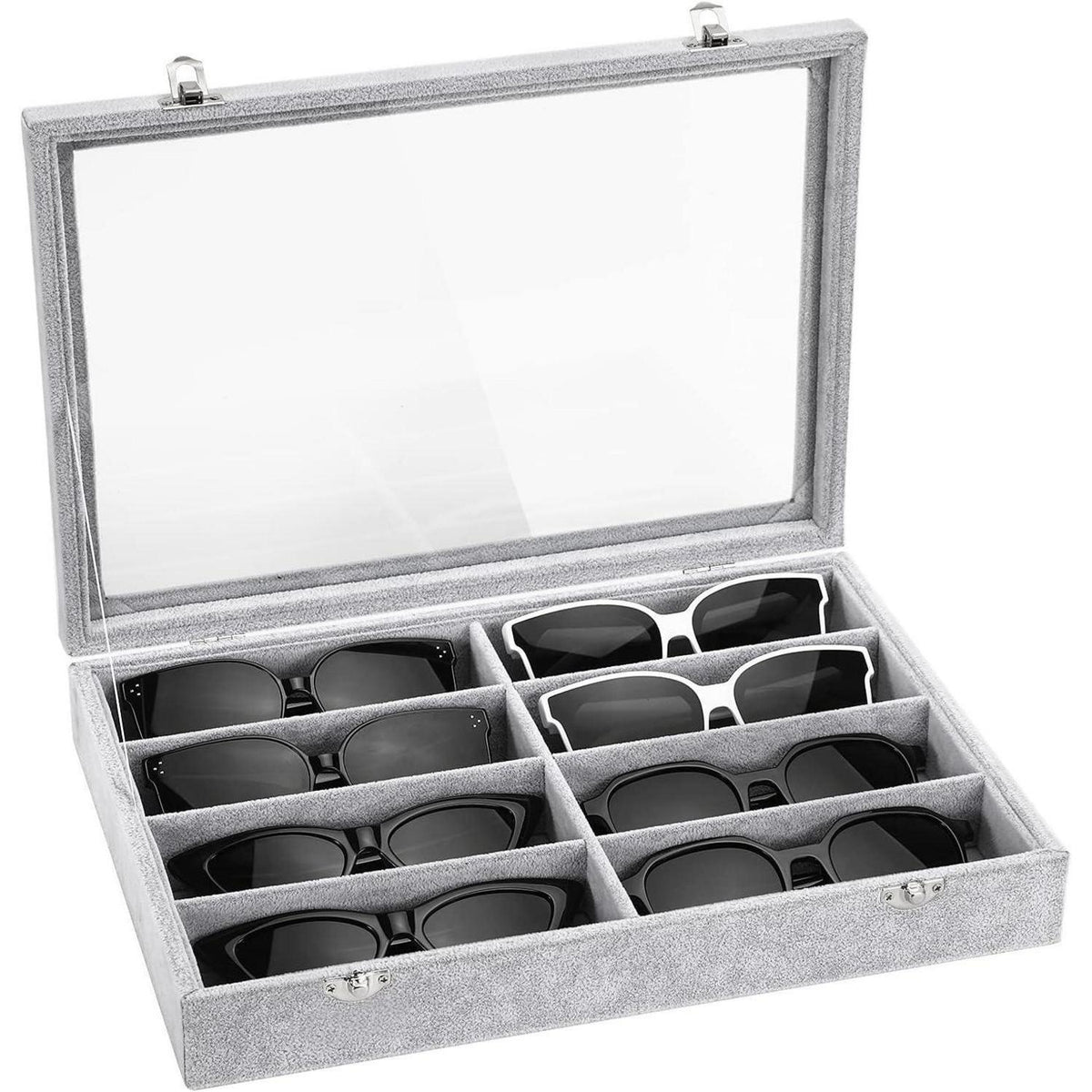 Brillen Organizer mit 8 Fächern, Samt, stapelbar, Grau