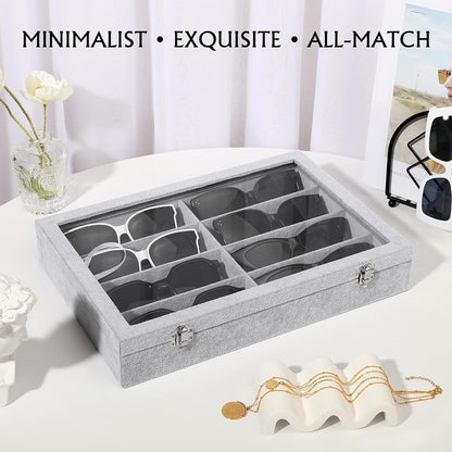 Brillen Organizer mit 8 Fächern, Samt, stapelbar, Grau