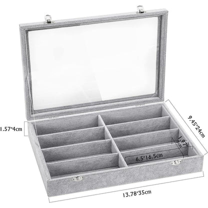 Brillen Organizer mit 8 Fächern, Samt, stapelbar, Grau