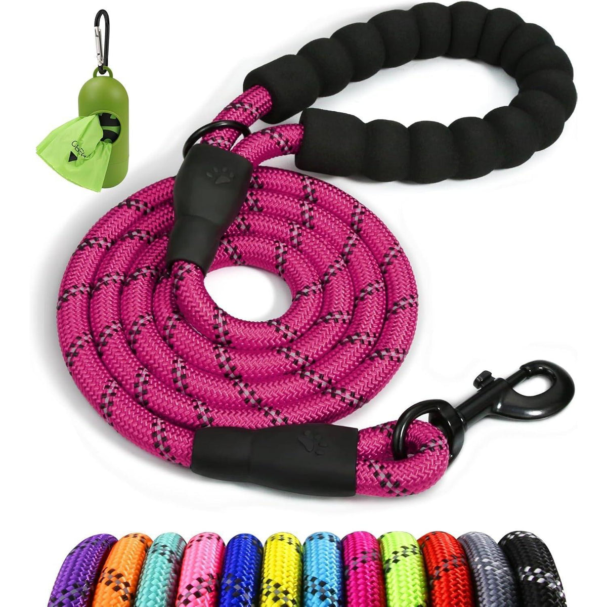 Gepolsterte Hundeleine reflektierend 180x1cm Hot Pink
