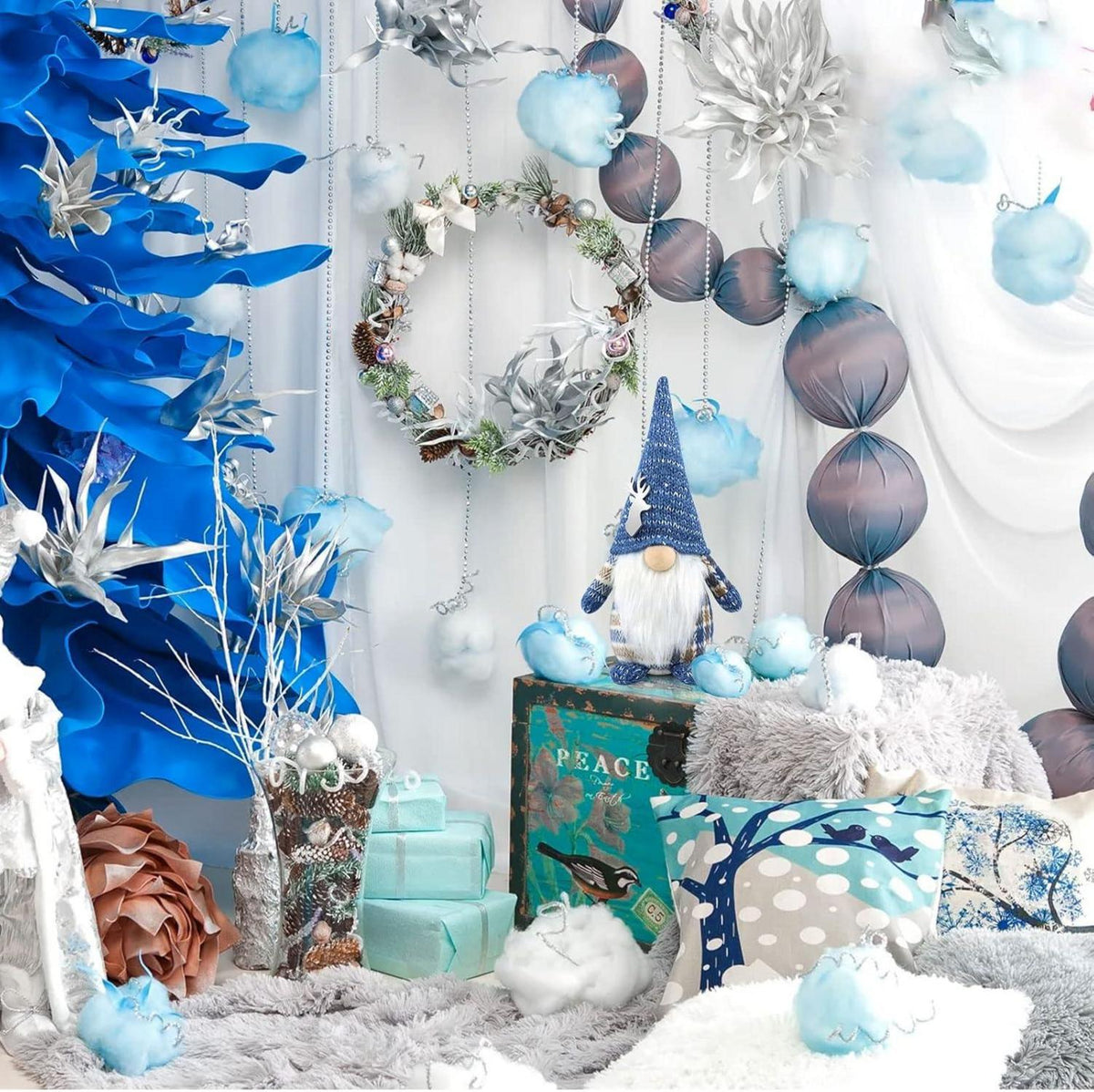 Gehydy Weihnachtswichtel Wichtel Figur Weihnachtsdeko Geweih Zubehör 33cm Blau