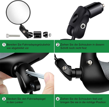 Fahrradspiegel 2 Stück HD 360° Drehbar Klappbar für Lenker 17.4-22 mm