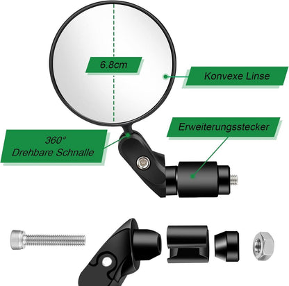 Fahrradspiegel 2x HD 360° Drehbar Klappbar für Lenker 17.4-22 mm Weitwinkel