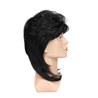 Schwarze Mullet Perücke Männer Lang Synthetisch für Cosplay Party