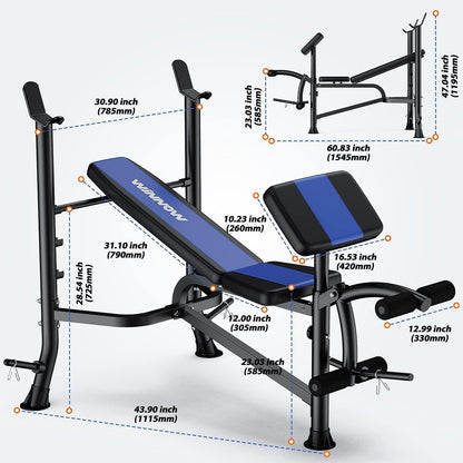 Verstellbare Hantelbank mit Beinstrecker und Preacher Curl