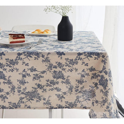 Blaue Baumwoll-Leinen Tischdecke 140x140 cm – Blumenmuster