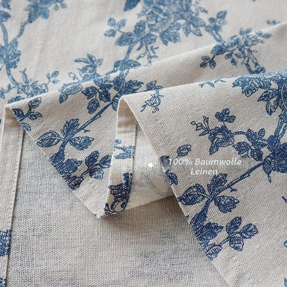 Blaue Baumwoll-Leinen Tischdecke 140x140 cm – Blumenmuster