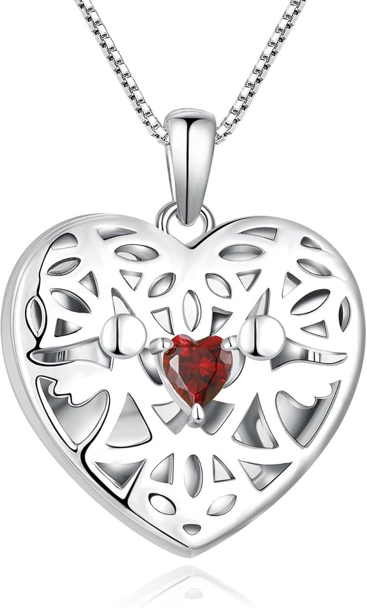 Herz Schutzengel Foto Medaillon Kette Sterling Silber Granat