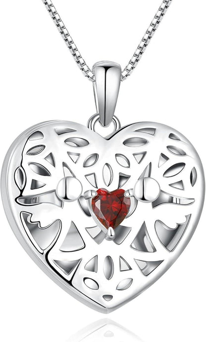 Herz Schutzengel Foto Medaillon Kette Sterling Silber Granat