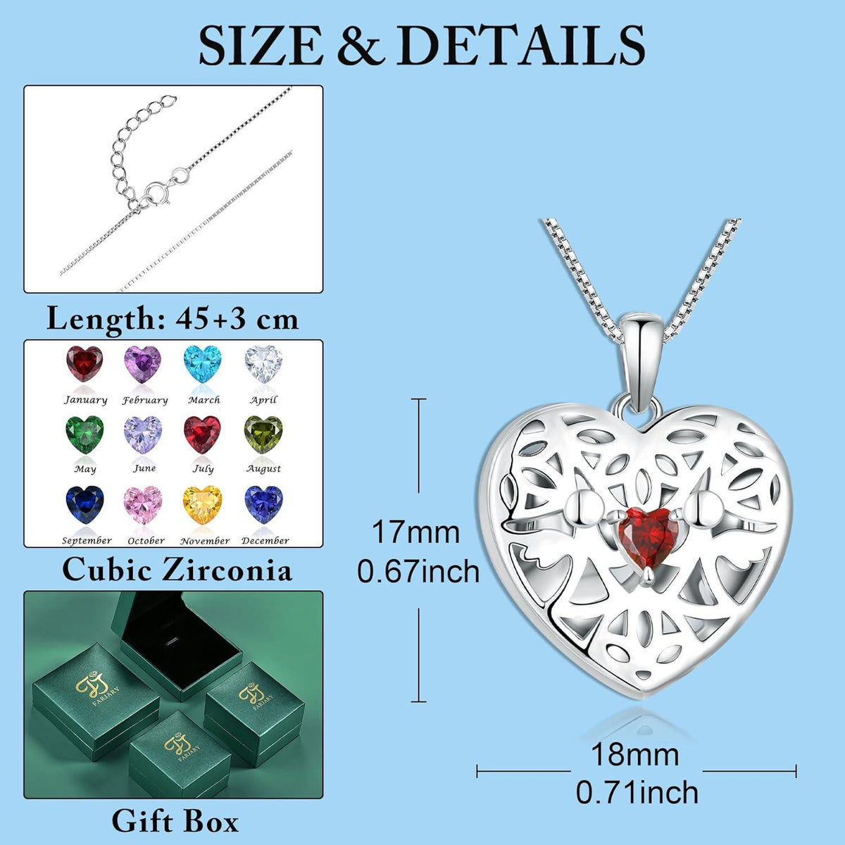 Herz Foto Medaillon Kette 925 Silber Schutzengel Granat Zirkonia