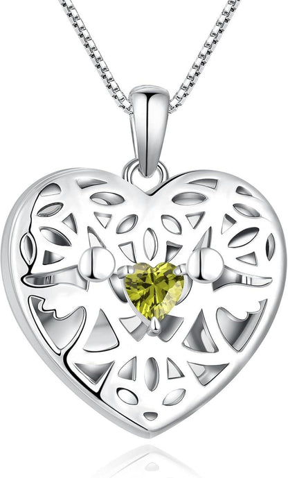 Herz Schutzengel Foto Medaillon Kette 925 Silber Zirkonia Birthstone