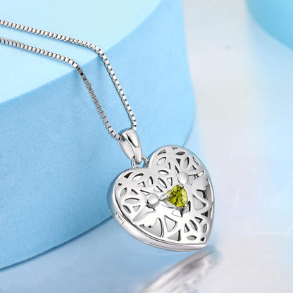 Herz Schutzengel Foto Medaillon Kette 925 Silber Zirkonia Birthstone